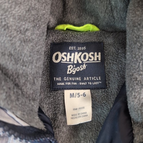 Oshkosh B'Gosh Puffer Jacket 5-6 Youth Fleece Lined Warm Hooded Colorblock Coat - Picture 2 of 12