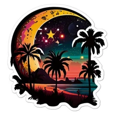 Moon Stars Palm Trees Sticker Decal