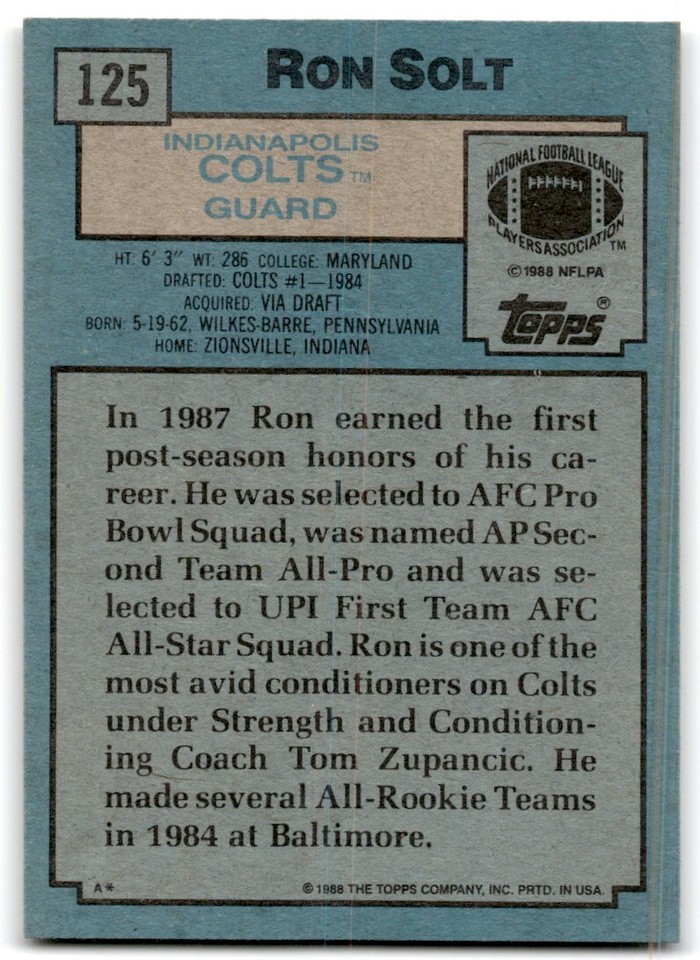 1988 Topps Ron Solt Football Cards #125 | eBay
