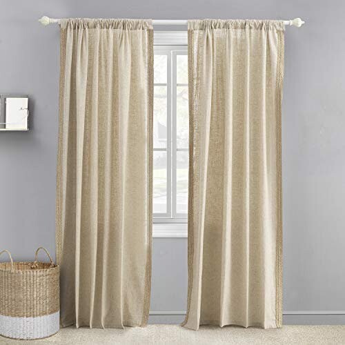 Levtex Home - Burlap Drape Panel with Trim & Rod Pocket - One Panel 84" - Taupe - Bild 1 von 3