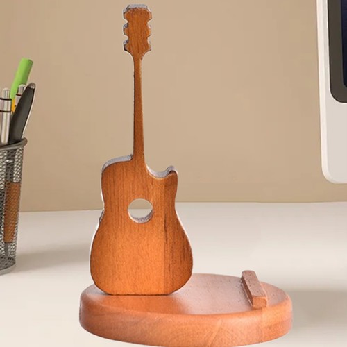 Support de téléphone portable créatif en forme de guitare support de téléphone en bois ornement - Photo 5 sur 12