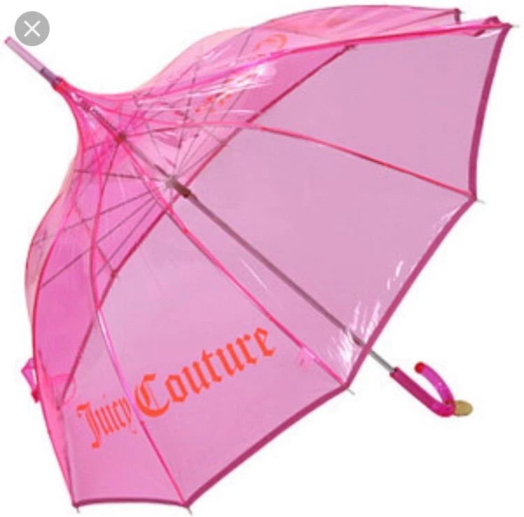 Nuevo Paraguas Grande Juicy Couture en Cristal Rosa Transparente Nuevo con Etiquetas Foto 3 de 4