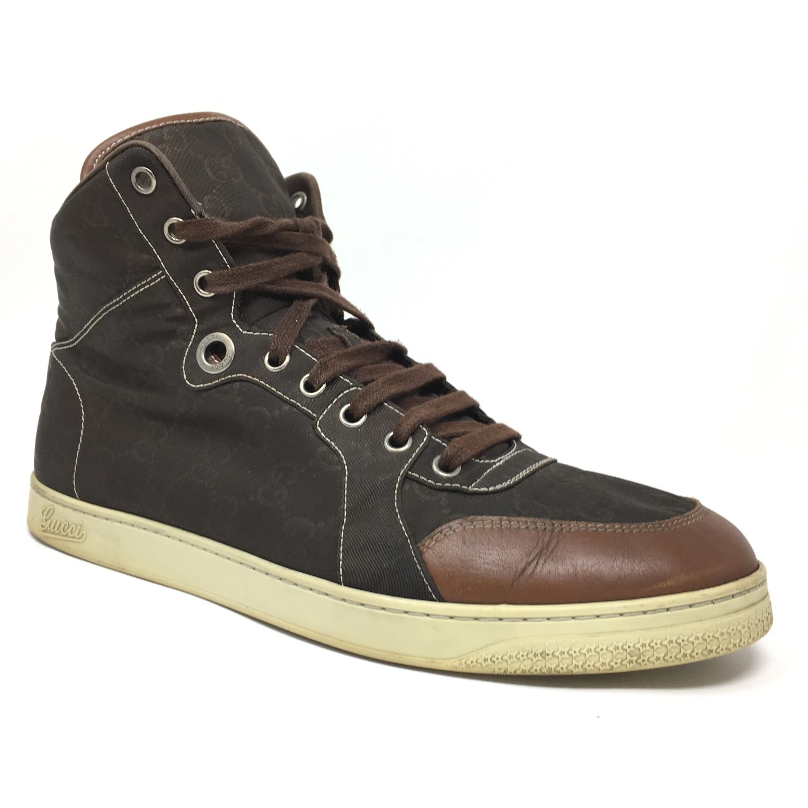 Baskets montantes Gucci GG monogramme homme pointure 9,5 US 8,5 UK marron à lacets