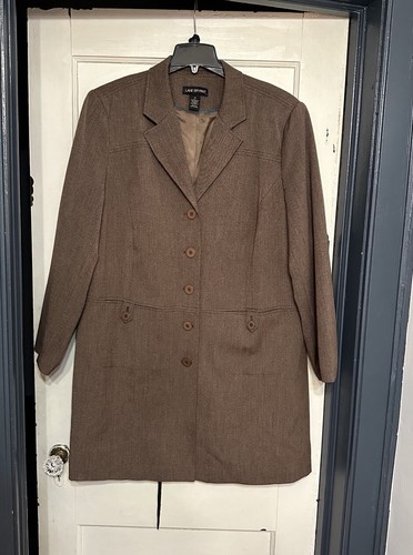 Lane Bryant Women’s Brown Lined Pockets 2 Piece Skirt Jacket Suit Size 26/28 - Picture 2 of 13