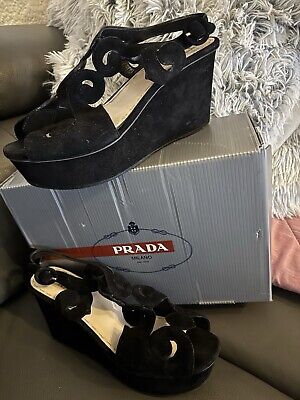 PRADA Damen Sandalen Wedges Gr 40 Neu  schwarz 