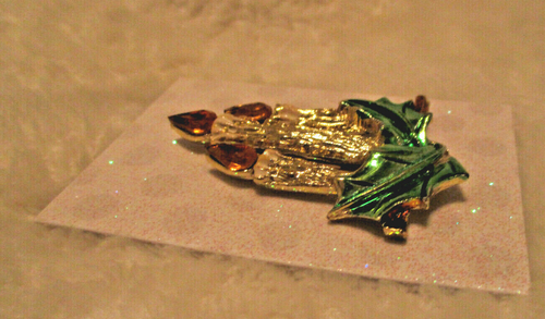Vintage~Spilla Candele di Natale~1,75"~Strass Ambra~anni '70 - Foto 4 di 9