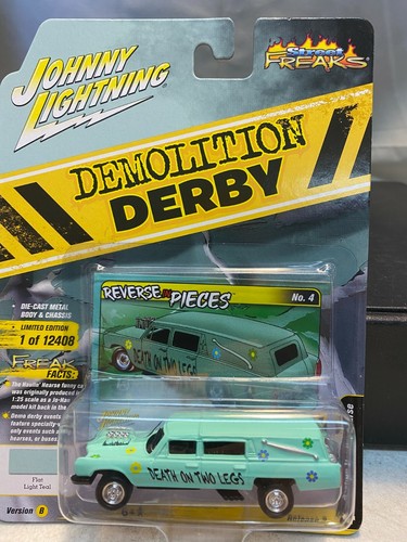 1/64 JOHNNY LIGHTNING STREET FREAKS DEMOLITION DERBY 1966 CADILLAC HEARSE TEAL - Picture 1 of 2