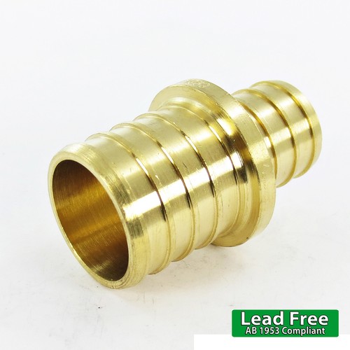 1" PEX x 3/4" PEX Kupplung Reduzierstück bleifrei Messing Crimp Cinch ohne Blei  - Bild 1 von 3