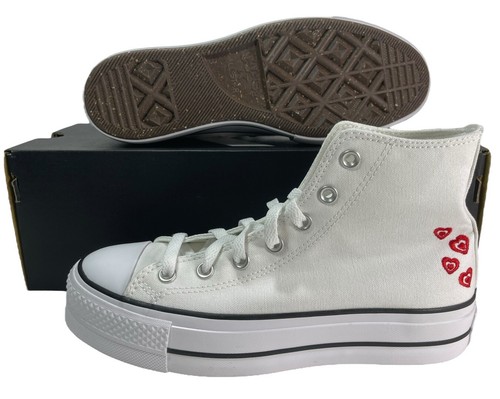 Converse by YOU Chuck Taylor Platform Lift Hi WHITE Hearts Sneaker Women Size 8 - Picture 6 of 10