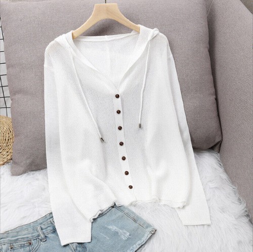 2025 new Women Cardigan Very Thin Long Sleeve Hooded Summer Ladies Knitted Top