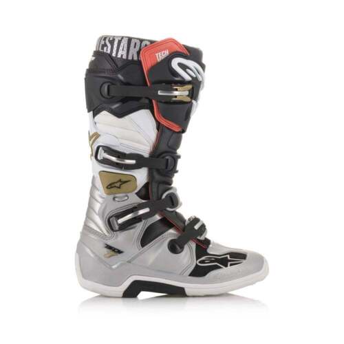 ALPINESTARS Tech 7 MX Boots Off-Road Motorcycle Boots - Black Silver Gold - Picture 3 of 4
