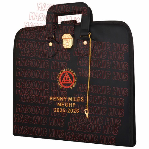 Individuelle Freimaurer Royal Arch handbestickte Schürze Etui mit Griff - ROTER SAMT - Bild 2 von 8