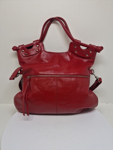 Vintage ILI New York Toronto Red Genuine Leather Tote Shoulder Bag Handbag D47 - Picture 4 of 16