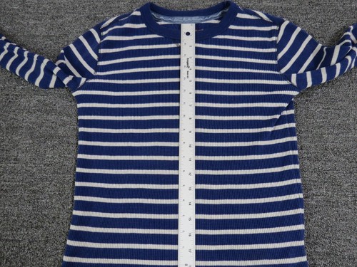 Lands End Shirt Girls Medium Blue White Stripe Long Sleeve Cotton Waffle Knit - Picture 8 of 10
