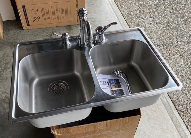 Double Stainless Steel Sink with Faucet in Other in Chilliwack