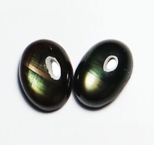 BLUE GREEN CABOCHON 2 PC 4.80 CT ESTATE EARRING LOOSE GEMSTONE LINED DESIGN