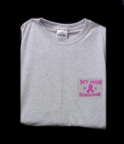 Pink Ribbon T Shirt L My Mom Survivor Breast Cancer Gray Short Sleeve Unisex New - Picture 2 of 5