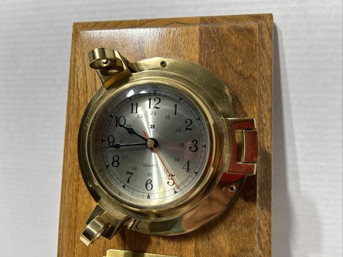 Bey Berk  Brass Porthole Clock & Barometer On Wood - Picture 3 of 22