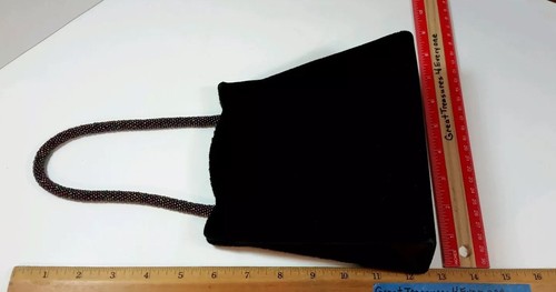 Bijan Fragrance Beverly Hills New York Black Velvet Satin Purse MultiColor Bead - Picture 11 of 11