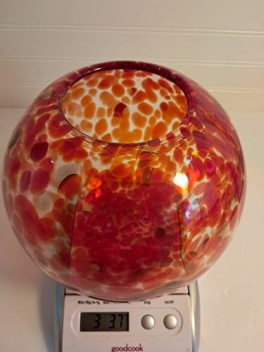 HQT Hand Blown Glass Rose Bowl 8x8x8 Vase Orange Spatter Gold Flecks - Picture 18 of 18