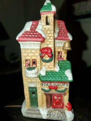 Vintage Small Winter Village Ceramic Firehouse Figurine Ebay