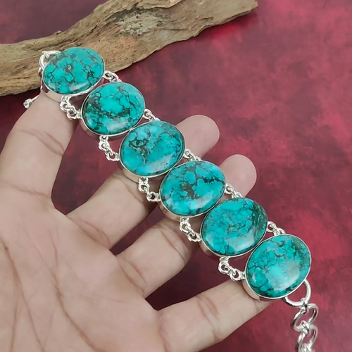 Blue Turquoise Gemstone Handmade 925 Sterling Silver Balancing Jewelry Bracelet - Video 1 of 1