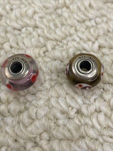 Set 2 - Pandora Charm Murano Glas rosa rote Blumen/roter Marienkäfer echt 925ALE - Bild 4 von 4