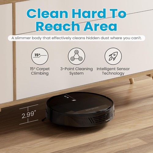 ROPVACNIC Robot Vacuum Cleaner with 3000Pa Cyclone Suction, APP/Voice - Picture 4 of 7