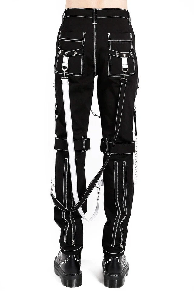Men Black Tripp Pant Punk Rock Gothic Style Trouser with Red Straps 100% cotton - Image 3 of 4