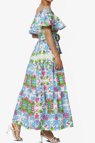 TheMogan Women's Ruffle Off Shoulder Tiered A-Line Long Maxi Dress Casual Summer - Picture 51 of 72