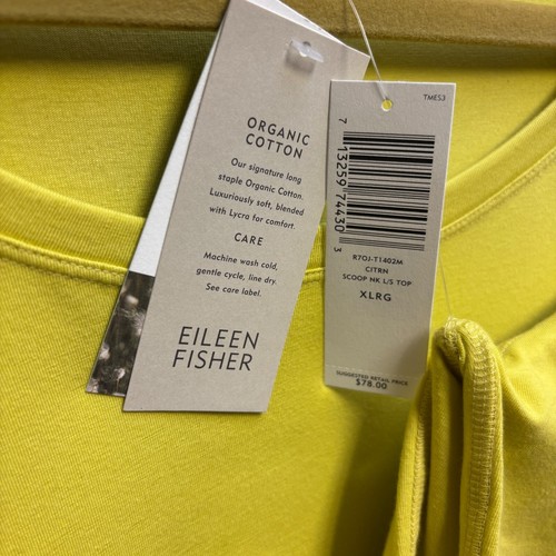 NWT $78 Eileen Fisher Citron Scoop Neck Long Sleeve Shirt XL 100% Organic Cotton - Picture 2 of 4