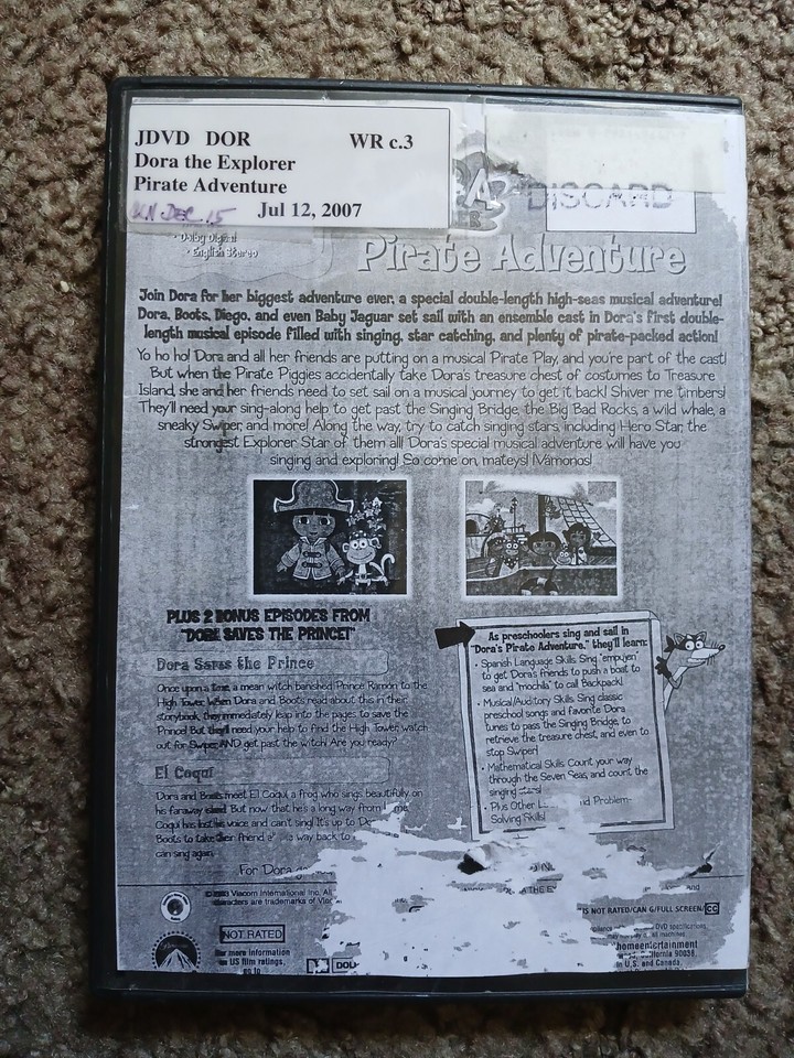 Dora the Explorer Pirate Adventure DVD Nick Jr. Cartoon Double Length