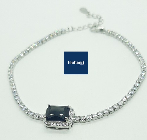 Bracciale donna tennis in argento 925 con zircone nero rettangolo kate - Foto 3 di 7