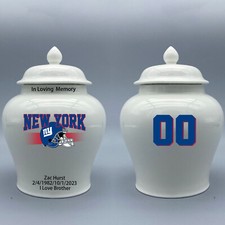 Ceramic Medium Urn for New York Giants Football Theme, Custom Text  Number