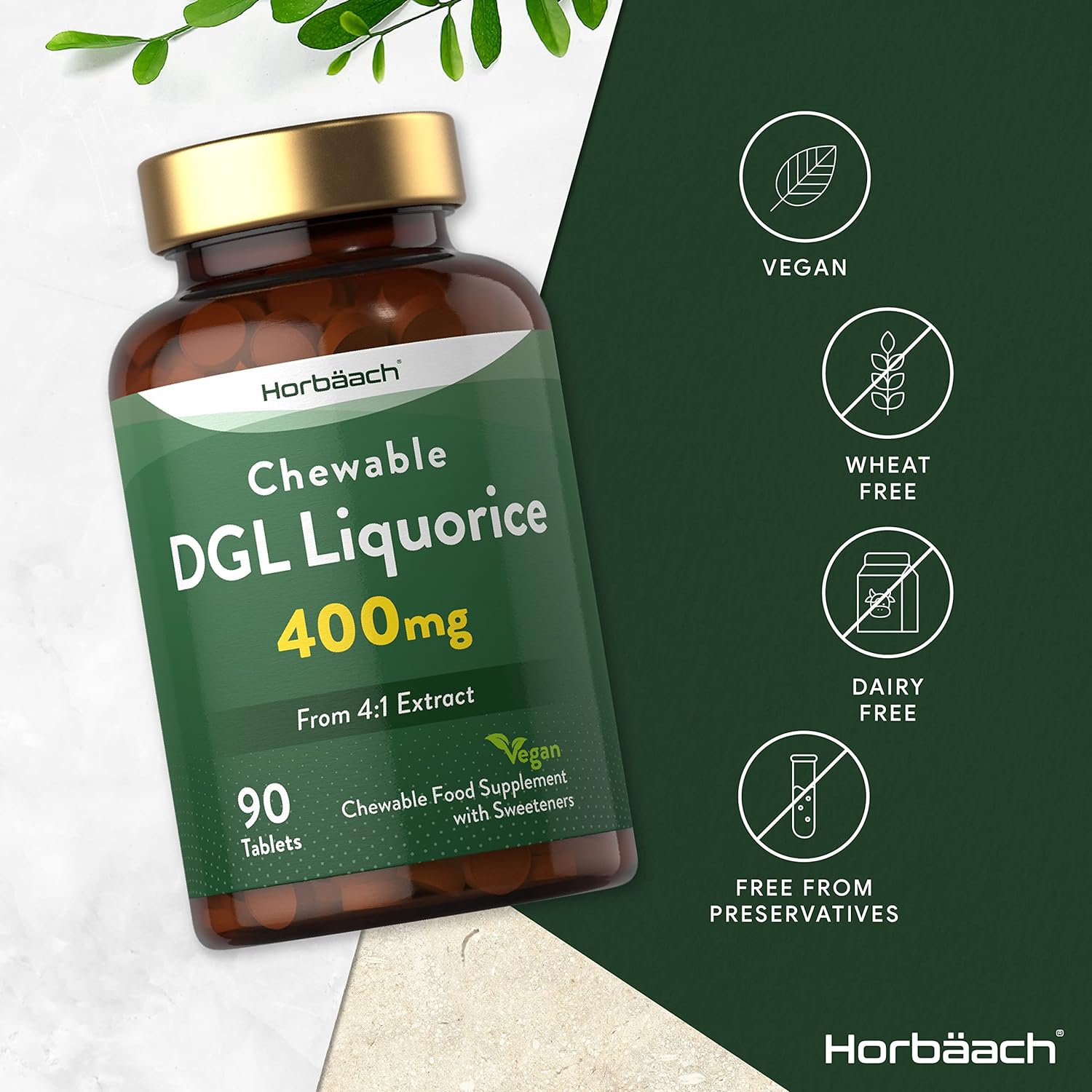 DGL Licorice Chewable Tablets 400mg Liquorice Root Extract 90 Vegan