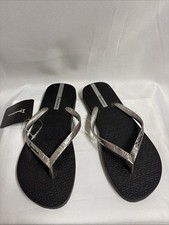 Ipanema Flip Flops Sandals Women  s 8 Black Silver Metallic NWT