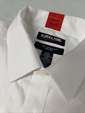 Kirkland Signature Mens Dress Shirt TAILORED Fit Non-Iron 16x33 WHITE Pima Cotto