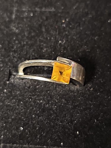 Sterling Silber 925 Modernist Ring mit orangem quadratischem Schliff Stein Größe 6,75 - Bild 4 von 10