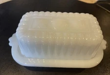 Mini White Milk Glass Butter Dish- Hazel Atlas - Half Stick
