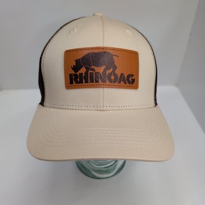 RHINO AG Trucker Hat Men's Adjustable Beige Brown Rhino Leather Patch Cap