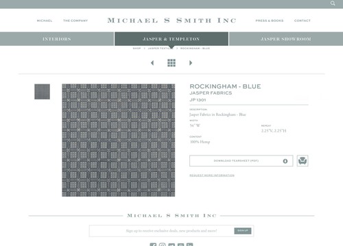 JASPER Michael S. Smith Rockingham Blue Artisan Hand Print 100% Hemp Fabric BTY - Picture 4 of 19