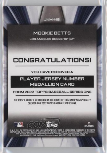 Maglia Serie 1 2022 Numero Medaglione Reliquie Commemorative Blu Mookie Betts - Foto 2 di 4