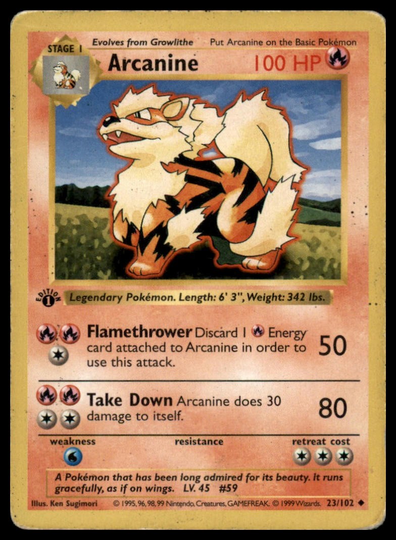 Base Set (Shadowless) #023/102 Arcanine First Edition