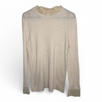 Tuckernuck Rosemary Ribbed Light Weight Sweater Lace Trim Cream - Size XXL
