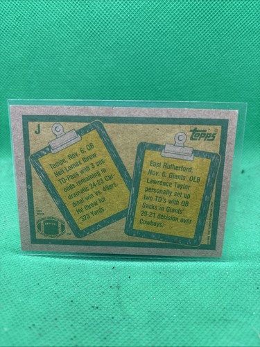 1989 Topps Lawrence Taylor Neil Lomax New York Giants Cardinals Box Bottom Card - Bild 2 von 2