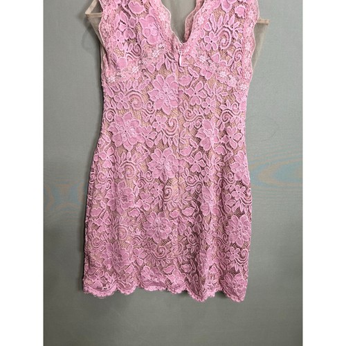 RARE BEBE V-NECK ROMANCE LACE BACK ZIP Pink DRESS Sz XS Coquette Fairy Sheer - Picture 14 of 20