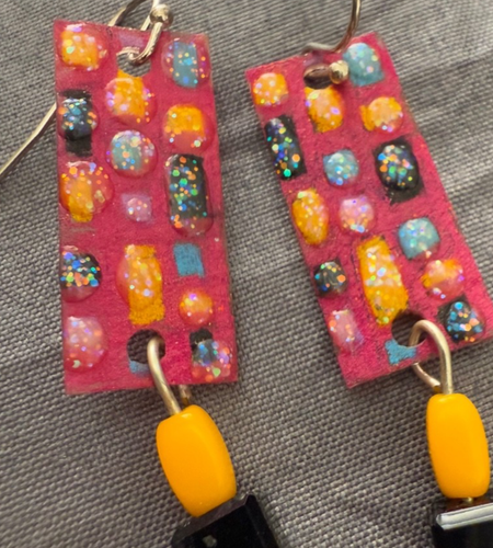 Handmade Mod Mid Century Modern Style Geometric Earrings - Beads, Shrink Plastic - Picture 70 of 78