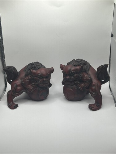 Kleines Paar alte chinesische rote Harz Foo Hunde Figuren - Bild 2 von 8