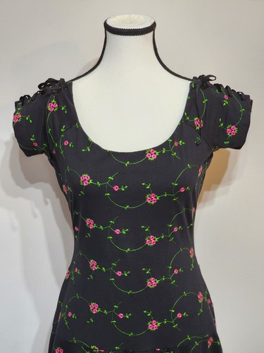 Vintage 90s Betsey Johnson NY Dress Sz M Fit N Flare Embroidered Grunge Skater - Picture 2 of 15