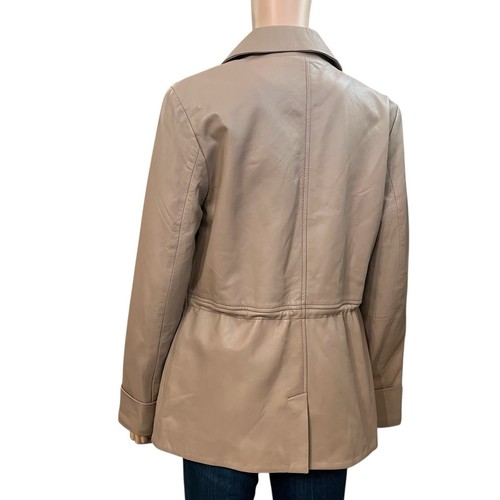 Boston Proper Shaped Leather Utility Jacket Small Minimalist Zip Up Taupe Casual - Picture 3 of 9